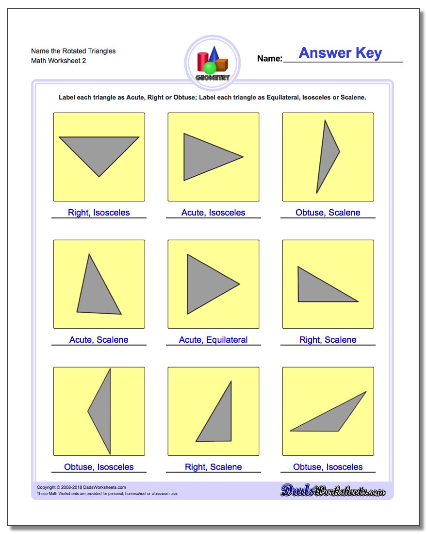 Name the Rotated Triangles www.dadsworksheets.com/worksheets/basic-geometry.html Worksheet