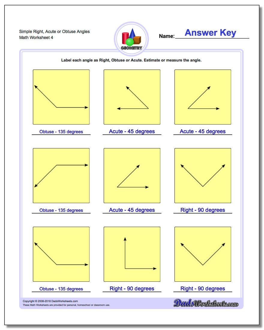 Angles, Right, Obtuse, Acute