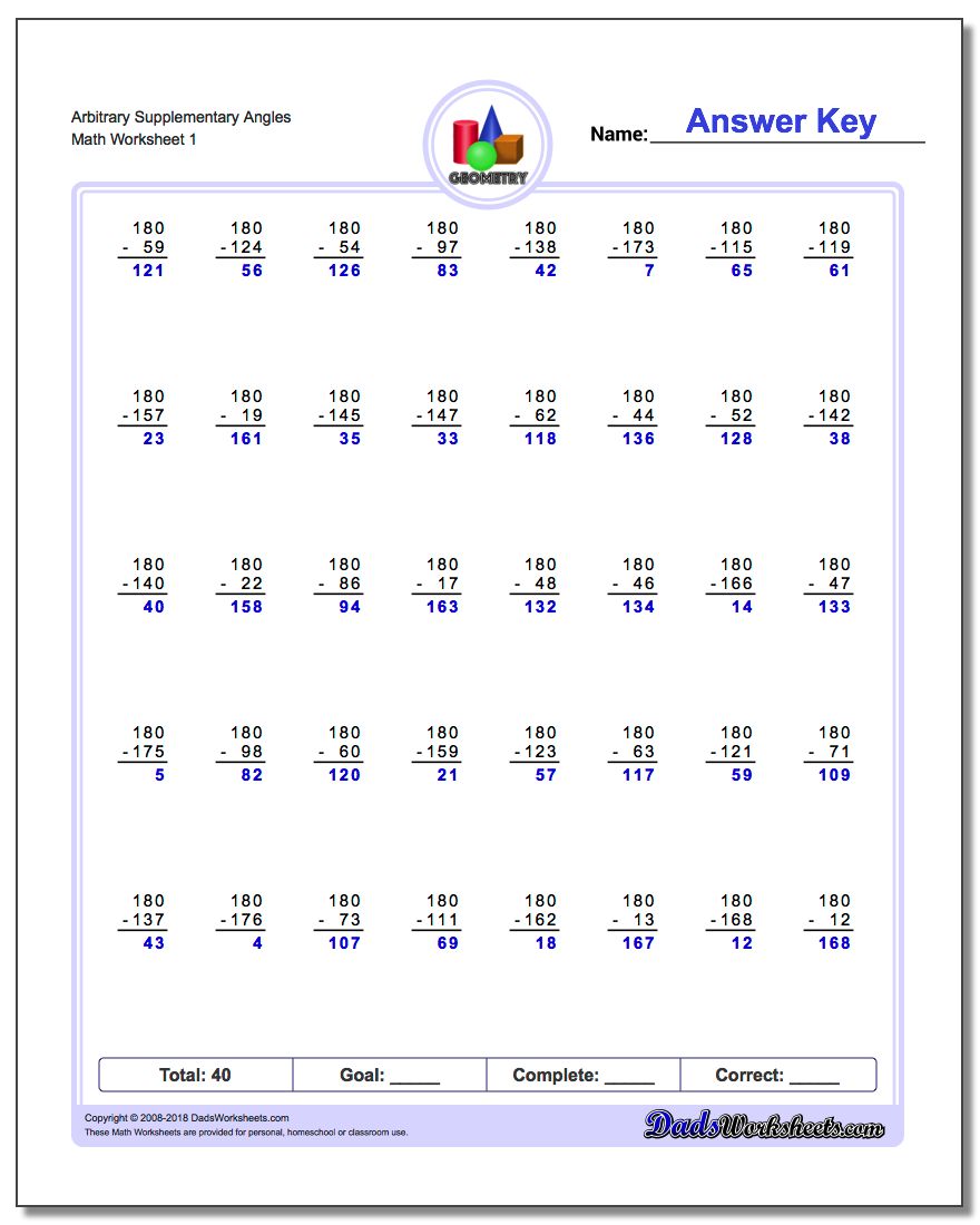 Supplementary angle subtraction