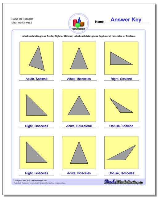Math Worksheets: Basic Geometry: Basic Geometry: Name the Triangles