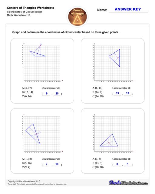 Center of triangle worksheets for practice finding the centroid of a triangle, orthocenter of a triangle, and circumcenter of a triangle.  Center Of Triangle Coordinates Of Circumcenter V2