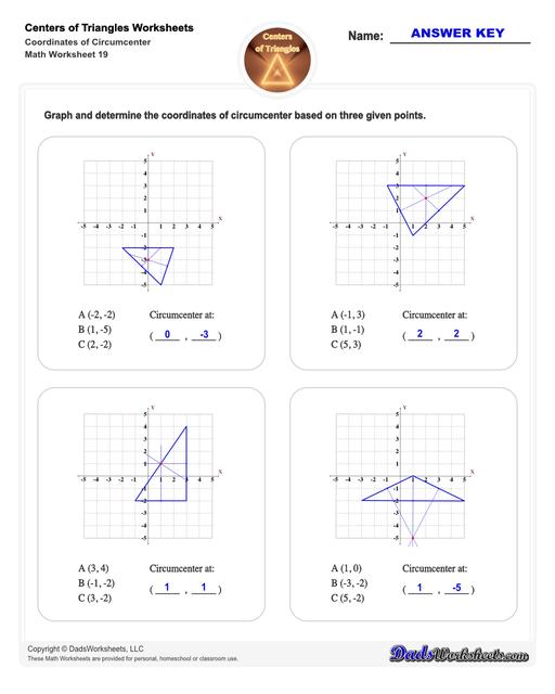 Center of triangle worksheets for practice finding the centroid of a triangle, orthocenter of a triangle, and circumcenter of a triangle.  Center Of Triangle Coordinates Of Circumcenter V3