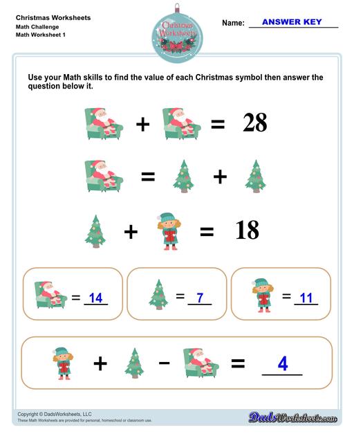 This collection of Christmas-themed math worksheets are designed to reinforce specific math skills and concepts, from simple number recognition to basic operations, along with engaging color-by-number style worksheets, puzzles, and more!  Christmas Math Challenge V1