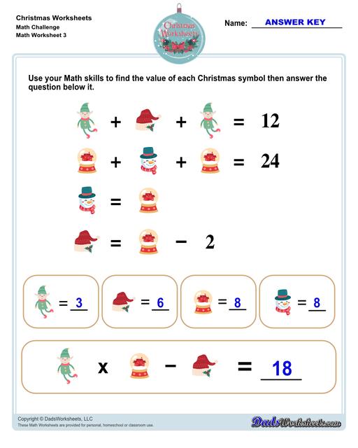This collection of Christmas-themed math worksheets are designed to reinforce specific math skills and concepts, from simple number recognition to basic operations, along with engaging color-by-number style worksheets, puzzles, and more!  Christmas Math Challenge V3