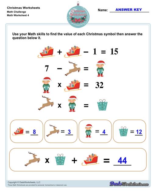 This collection of Christmas-themed math worksheets are designed to reinforce specific math skills and concepts, from simple number recognition to basic operations, along with engaging color-by-number style worksheets, puzzles, and more!  Christmas Math Challenge V4