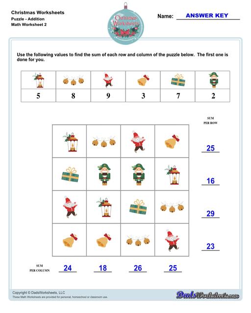 This collection of Christmas-themed math worksheets are designed to reinforce specific math skills and concepts, from simple number recognition to basic operations, along with engaging color-by-number style worksheets, puzzles, and more!  Christmas Puzzle Addition V2