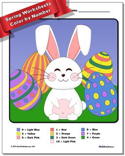Spring Bunny Color by Number Worksheet