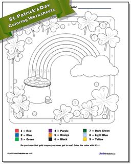 St. Patrick's Day Pot of Gold Color by Number Worksheet