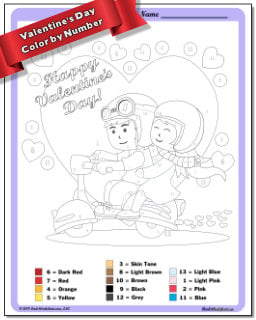 Valentine's Day Color by Number Worksheet