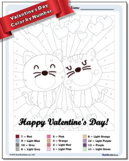 Valentine's Day Color by Number Worksheet