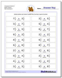 Comparing Fraction Worksheets 5 Mixed Fractions