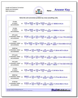 Customary and Metric Length Distance Conversion Worksheet Meters Kilometers