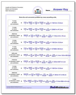 Length and Distance Conversion Worksheet Meters and Kilometers