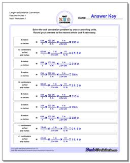 Customary and Metric Length Distance Conversion Worksheet Feet Inches 1