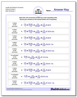 Customary and Metric Length Distance Conversion Worksheet Feet Inches 2