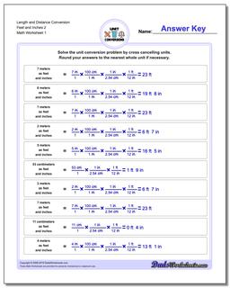 Customary and Metric Length Distance Conversion Worksheet Feet Inches 2