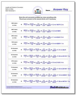 Length and Distance Conversion Worksheet Metric to Miles