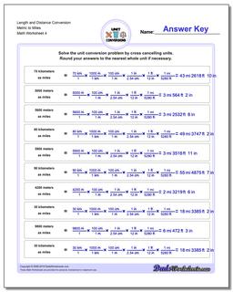 Length and Distance Conversion Worksheet Metric to Miles