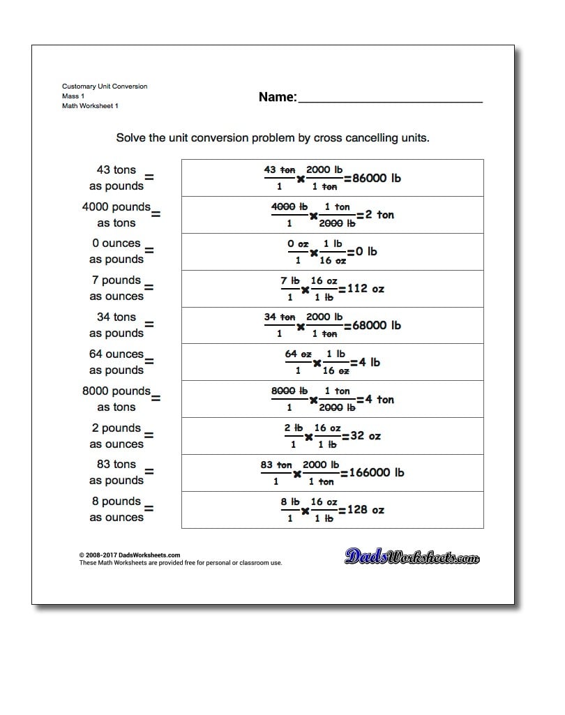 Customary Units Chart Printable
