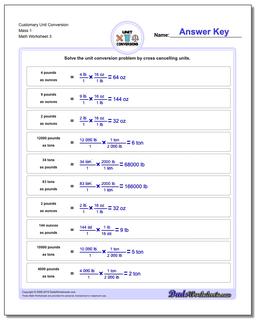 Customary Unit Conversion Worksheet Mass 1