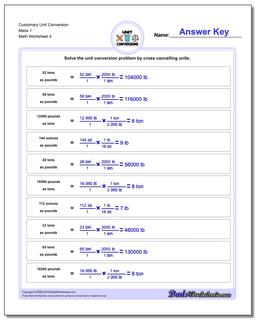 Customary Unit Conversion Worksheet Mass 1