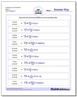 Customary Unit Conversion Worksheet Mass 2