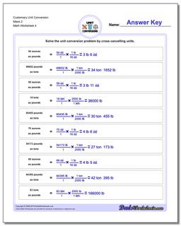 Customary Unit Conversion Worksheet Mass 2