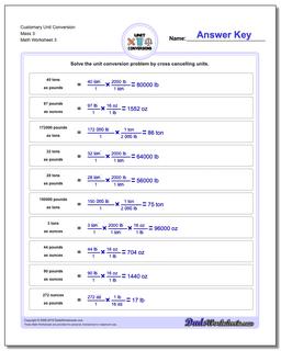 Customary Unit Conversion Worksheet Mass 3