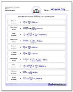 Customary Unit Conversion Worksheet Mass 3