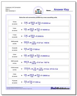 Customary Unit Conversion Worksheet Mass 4