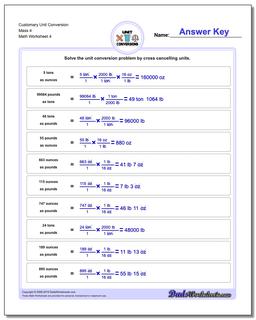 Customary Unit Conversion Worksheet Mass 4