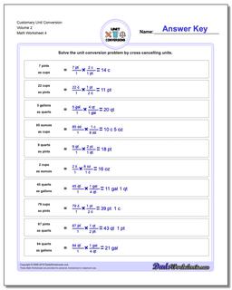 Customary Unit Conversion Worksheet Volume 2