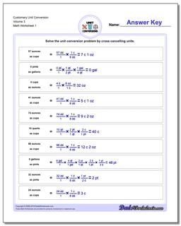 Customary Unit Conversion Worksheets Conversion Volume 3