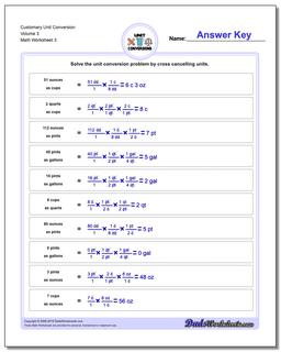 Customary Unit Conversion Worksheet Volume 3