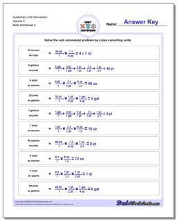 Customary Unit Conversion Worksheet Volume 3