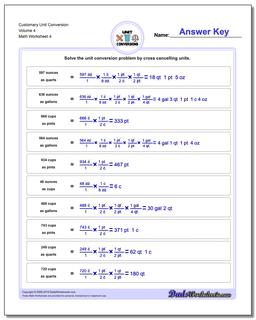 Customary Unit Conversion Worksheet Volume 4