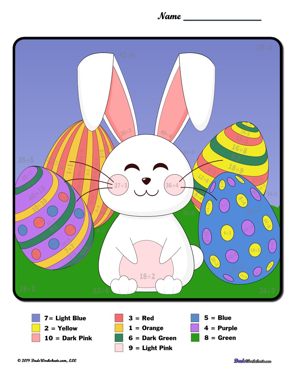Spring Division Color by Number Worksheet