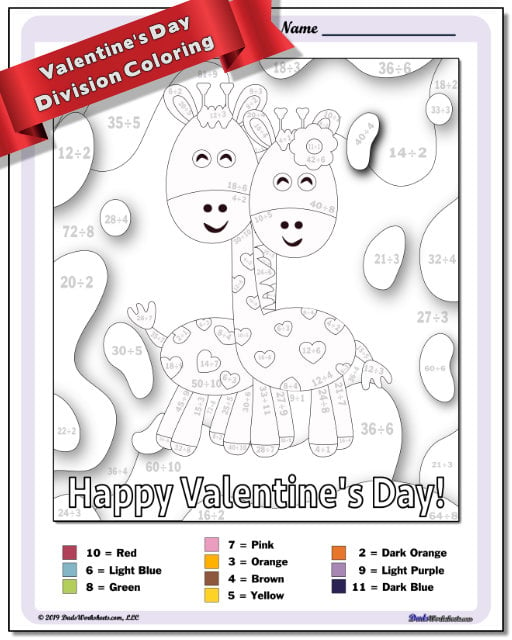 Valentine's Day Division Color by Number Worksheet