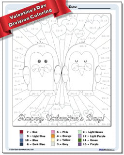 Valentine's Day Division Color by Number Worksheet