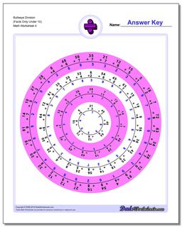 Bullseye Division Worksheet (Facts Only Under 10)