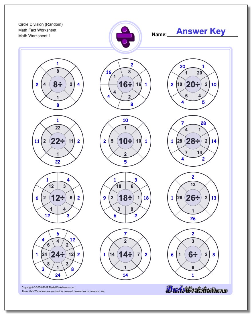 Division Worksheet Circle (Random) Math Fact Worksheet
