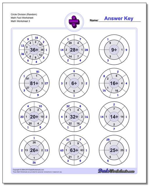 Math Worksheets: Division: Division: Circle Division (Random) Math Fact