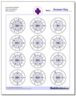 Circle Division (Random) Math Fact Worksheet