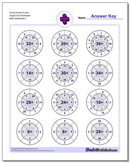 Circle Division Evens Single Fact Worksheet /worksheets/division.html