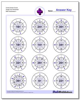 Circle Division Evens Single Fact Worksheet
