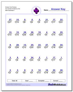 Division Worksheet Facts