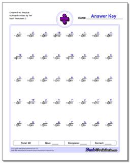 Division Worksheet Fact Practice Numbers Divided by Ten /worksheets/division.html
