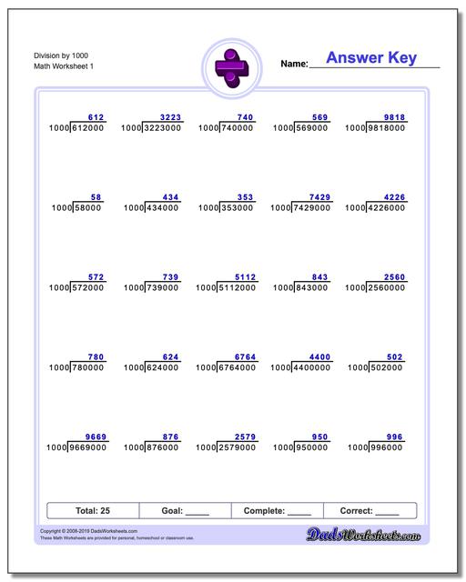 factors of ten division decimal place value chart calculator