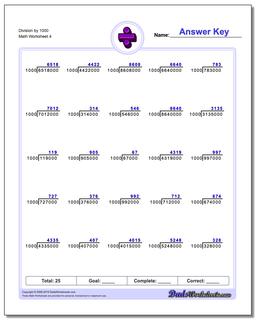 Division Worksheet by 1000