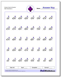 Division Worksheet Facts for Squares /worksheets/division.html